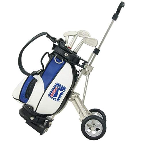 PGA Tour Gadget Desktop Golftasche Und Kugelschreiber Geschenkset Portabolígrafos en Forma de Bolsa de golfy Set de bolígrafos en Estuche de Regalo, Unisex, Plateado, Blanco, Azul