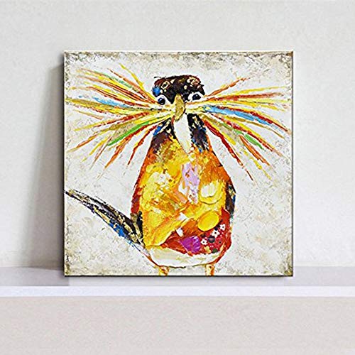 Pintura Al Óleo Pintada A Mano,Pintura Sobre Lienzo Abstracto Animal Barba Larga Yellow Bird Home Art Deco Pintura De Dormitorio Salón Habitación Niños Pintura De Decoración Sin Cerco 120 X 120 Cm