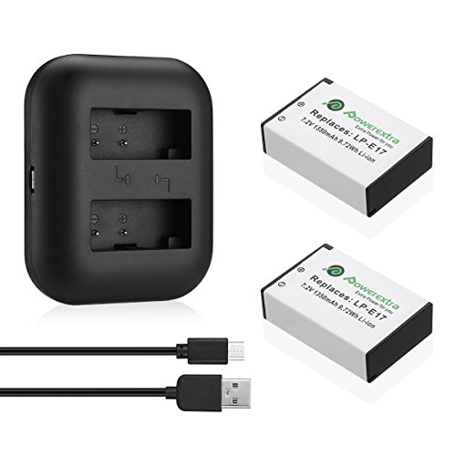 Powerextra 2 Pack Baterías para Canon LP-E17 con Dual Cargador USB para Canon EOS Rebel T6i Rebel T6 Rebel T7i 750D 760D 8000D Kiss X8i 800D 77D 200D EOS SL2 EOS M3 EOS M6 EOS M5(2 X Baterías 1350mAh