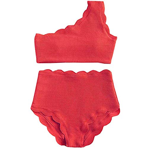 REALDE Mujer Retro Color Sólido Push Up Alta Cintura Traje De Baño De Dos Piezas Verano Bañadores Bikinis Sexy Sujetador con Relleno Traje De Baño Bañador De Baño Un Hombro Trikini Bikini Brasileño