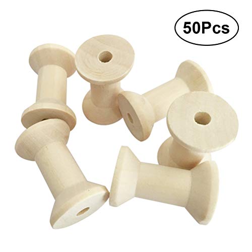 SUPVOX 50 bobinas de hilo de 5 cm vintage natural de madera natural bobina herramienta DIY Roller para coser artesanía cinta de alambre mano