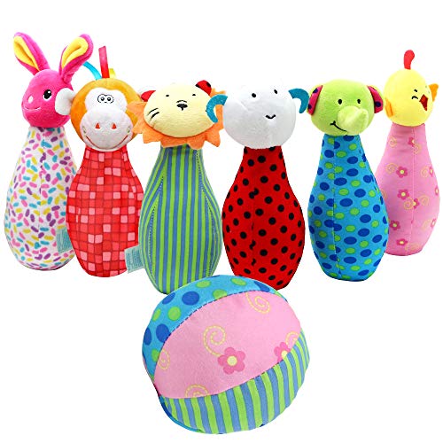 Twiddlers The Juego De Bolos de Tela de Animales Suaves - Bowling Set 6 De Peluche Incluye Bola Juguete, Juegos Jardin Interiores Al Aire Libre Educativos Regalos para Niños Pequeños Bebés Infatiles