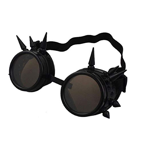 Ultra Negro con Marrones Lentes Steampunk Gafas Cibernéticas Punk Victoriano Cosplay Gótico Redondo Lentes Soldadura Rústico Puntiagudos Vintage