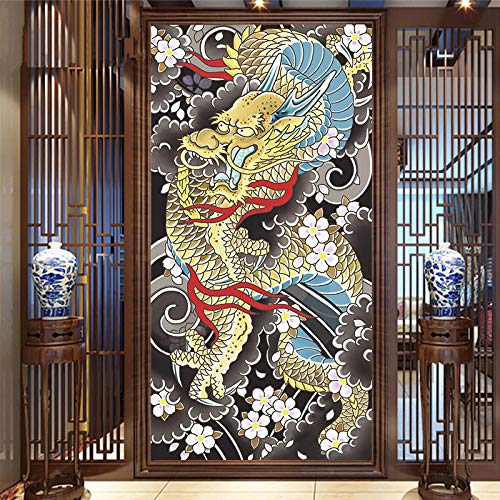 WLPBH Auto-Adhesivo Mural 3D Tattoo Shop Pintado A Mano Dragon Pattern Art (W) 400X (H) 280Cm Papel Tapiz Sala De Estar Dormitorio Restaurante Bar Oficina Corredor Decorativo Arte De La Pared 3D Phot