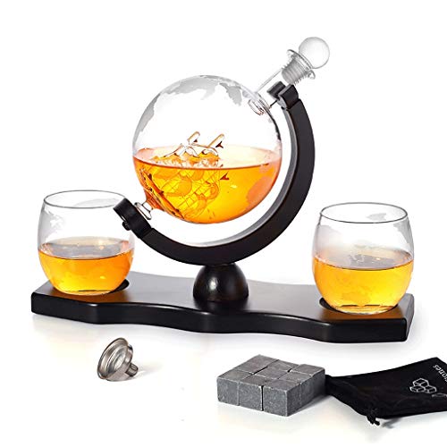 AMYAO Decantador,Licorera, Globo Whisky la Jarra de 900 ml con 2 Hecho a Mano Vidrio y Madera Base Brandy Tequila Bourbon Whisky Ron Holder Regalos Alcohol Decanter (Color : Clear)