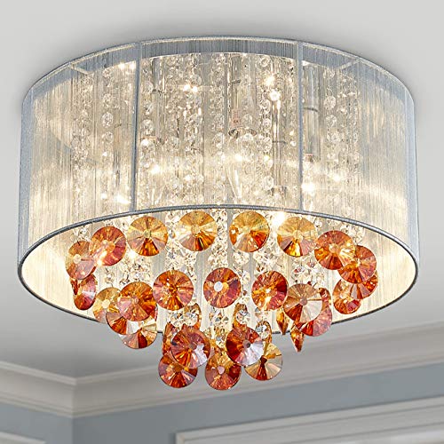 Bestier Modern Crystal Raindrop Drum Chandelier Lighting Flush Mount LED Lámpara de techo Lámpara para comedor Baño Baño Sala de estar 6 E14 Bombillas LED Diámetro requerido 40 cm Altura 30 cm