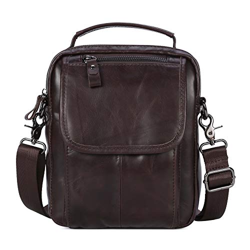 Bolso de Hombre Bolsa Caballero Bandolera Bolsos de Mano Cuero Crossbody Mensajero Maletín del Trabajo Vintage Caballo Loco de Hombro Casual Messenger Bag,Marrón