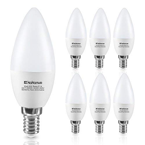 Bombillas de Vela LED E14 Kakanuo 6W Reemplazo 60W Lámpara Incandescente, Blanco Frío 5000 K 600 Lúmenes, No Regulable C37 Esmerilado E14 Base Candelabro Bombillas Pack de 6