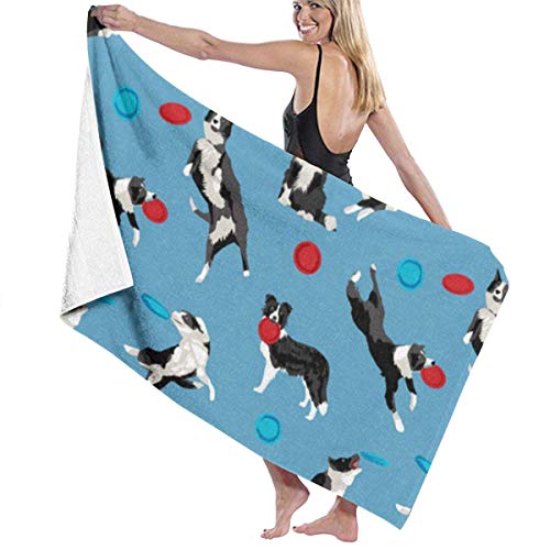 Border Collie Disc Dog Agility Dog Border Collie Blanco y Negro Border Blue Microfiber Toalla de Playa Toallas absorbentes Manta 32X52 Inch