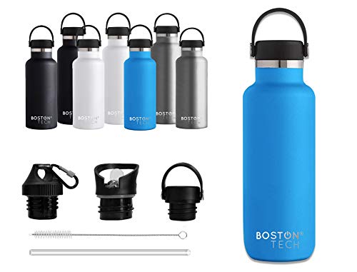 Boston Tech SP2 Botella de Agua Acero Inoxidable con Doble Pared al vacío, sin BPA, Mantiene Bebidas frías por 24h y Calientes por 12h, Reutilizable para Deporte, Gimnasio, Viajes (Azul 600ml.)