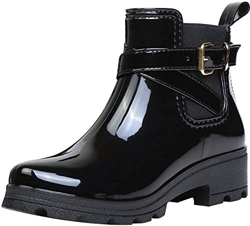 Botas de Agua Bota de Goma Mujer Impermeable lluvia Zapatos Tobillo Casual Calzado, Negro 37