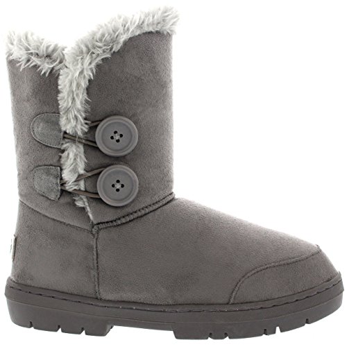 Botas de invierno con doble botón, impermeables, para mujer, color Gris, talla 39