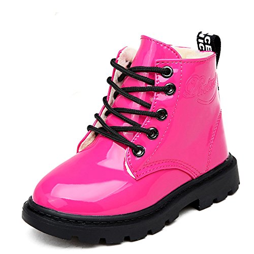 Botas para Niñas Niños Cordón Anti Deslizante 1-12 Años (28 EU, Rosa roja:con algodón)