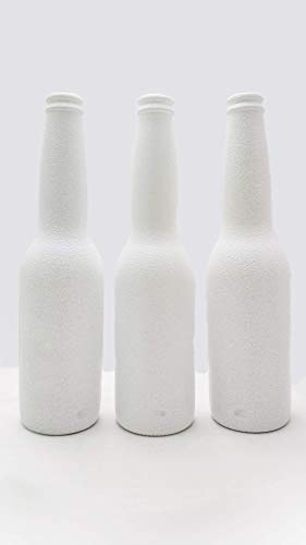 Botellas con suerte - Pack 3 Botellitas Cerveza Corona Decoración Botella Vidrio Blancas con Relieve para Decorar de 24 cm de Alto