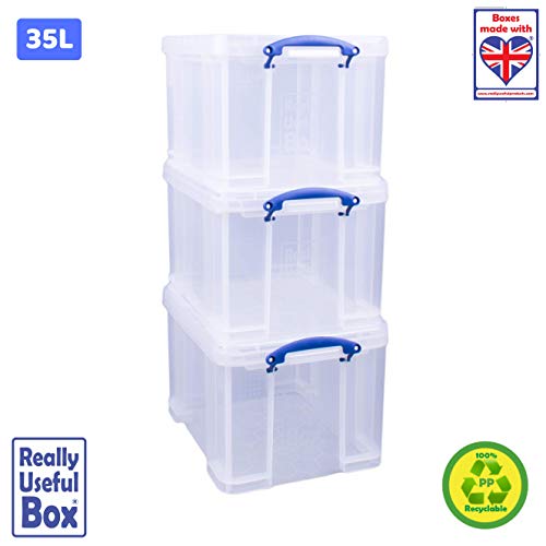 Caja de almacenamiento, plástico, transparente, 35 Litre