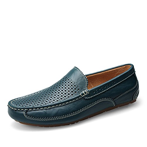 CHENDX Zapatillas, Moda para Hombres Plana Suela Blanda de conducción Mocasines Penny Bare Vamp Wing-Tip Edge Slip-on Mocasines (Color : Hollow Blue, tamaño : 39 EU)