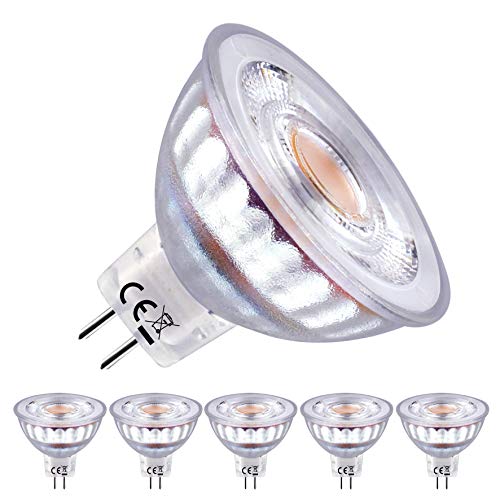 EACLL Bombillas LED GU5.3 2700K Blanco Cálido MR16 12V 5W 460 Lúmenes Equivalente 50W Halógena. Sin Estroboscópica, 36 ° Luz Blanca Cálida Spotlight LED, Pack de 5