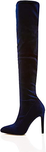 find. Botas de Tacón por Encima de la Rodilla Stretch de Terciopelo Mujer, azul (navy), 38