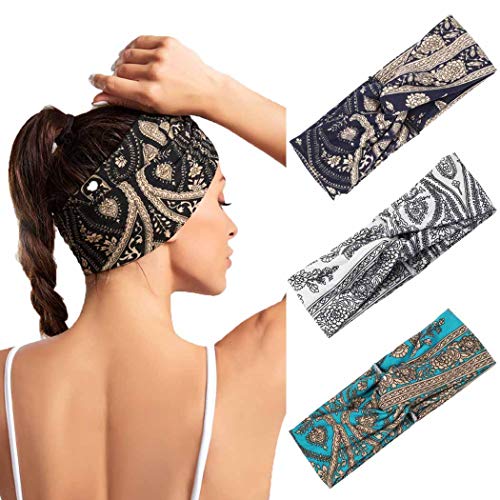 Forall Boho Bandas Para El Cabello Bandas Anchas Para El Cabello Anudadas Envoltura Elástica Impresa Para La Cabeza Accesorios Para El Cabello Bohemio Para Mujeres y Niñas (Paquete De 4)