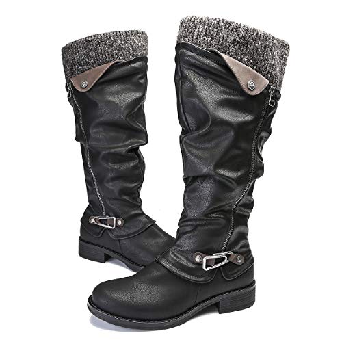 gracosy Botas de Mujer Otoño Invierno 2020 Tacon Bajo Zapatos Largas Botas Forrado de Piel Antideslizante Cómodo Cremallera Hebilla,Negro Marrón Gris