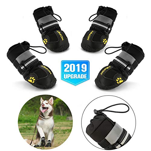 Hcpet Zapatos Perro, 4 Pcs Zapatos Antideslizantes para Perros con Resistente al Desgaste, Banda Interior Antideslizante y elástica Resistente para Mediano y Grandes Perros (8#)