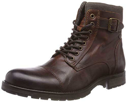 JACK & JONES Jfwalbany Leather STS, Botas Estilo Motero para Hombre, Marrón(Brown Stone Brown Stone), 41 EU