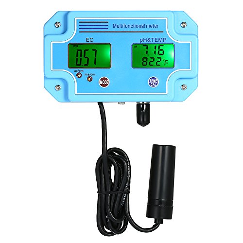 KKmoon Professional 3 en 1 Medidor de pH/EC/TEMP Detector de agua Multi-paramétro Digital LCD Tri-Meter Multifuncional Monitor de calidad del agua Multiparamétro Comprobador de calidad del agua