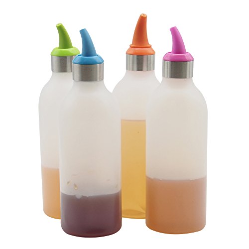 Lancoon Botellas de Plastico Pack de 4 Botellas Dispensadores Rellenables para Ketchup Mostaza Vinagre Salsas Aceite Transparentes Sin BPA KT30