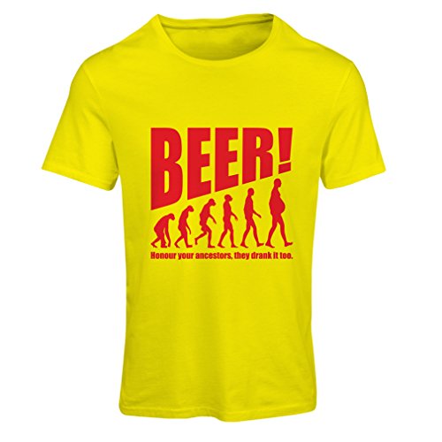 lepni.me Camiseta Mujer The Beervolution - Ideas Divertidas únicas sarcásticas del Regalo para los Amantes de la Cerveza, evolución de consumición (Small Amarillo Rojo)