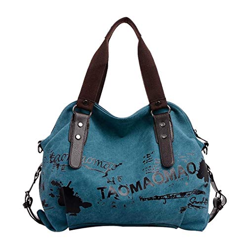 Logobeing Bolso Bandolera Grande Bolsos de Hombro Mujer Lona Shoppers de Grande y Baratos Bolso mensajero para estudiante (Azul)