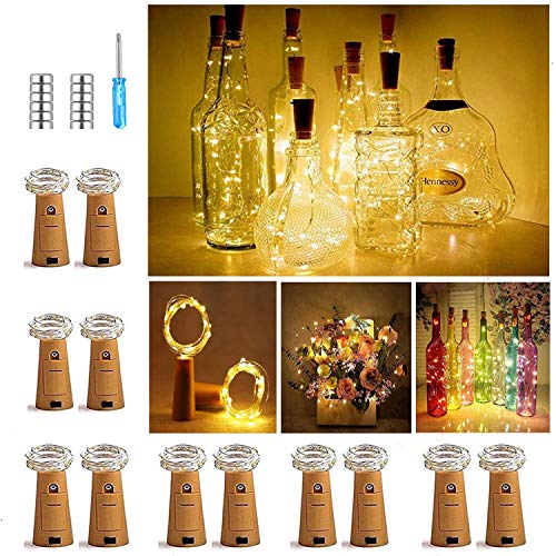 Luz de Botella, Luz Corcho Led, Botellas de Vino Luces 2m 20 LED a Pilas Decorativas Alambre Plata Luz, Luces de Hadas para Romántico Boda, Fiesta, Hogar, Exterior, Jardín, Blanco Cálido(12 Pack)