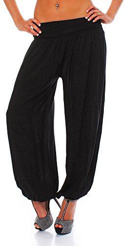 Malito Mujer Bombacho en Muchos Colores y Patrones Pantalón Aladdin Yoga S1482 (Negro 1482, Adecuado de la Talla 36 hasta 44)