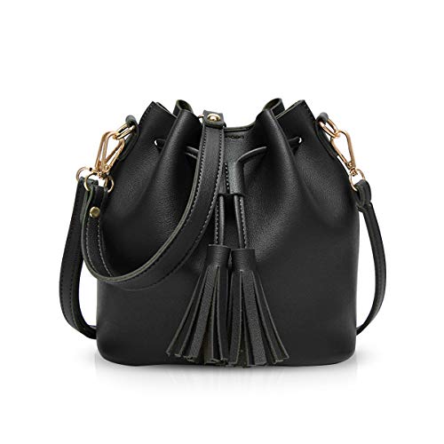 NICOLE & DORIS Nueva Bolsa de Cubo para Mujer Bolso portátil con Bandolera Bolso de Mujer Bolso Bolsos para niña Negro