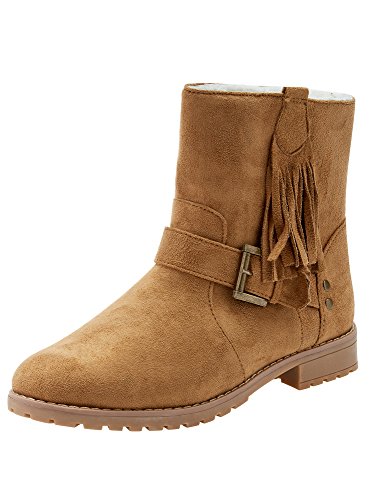 oodji Ultra Mujer Botas de Ante Sintético con Flecos, Beige, 40 EU / 6.5 UK