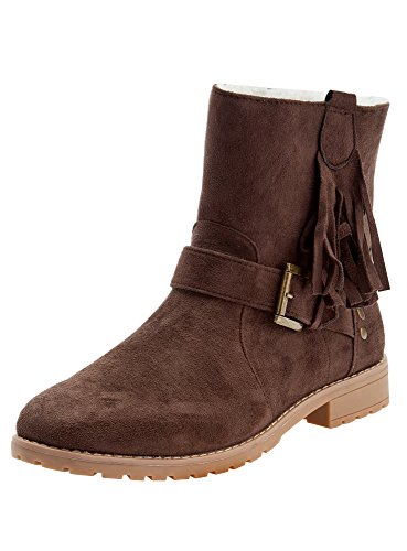 oodji Ultra Mujer Botas de Ante Sintético con Flecos, Marrón, 41 EU / 7 UK