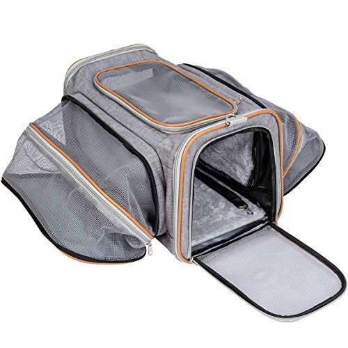 Pet-U Transportin Gato Transportin Perro Pequeño y Cachorros Aprobado por Las Aerolíneas Plegable Extensible, 44.5 x 38 x 28 cm (GRIS)