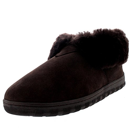 Polar Hombre Forrada De Piel Genuina Piel De Oveja Australiana Manguito De Pieles Botas Zapatillas - Marrón - UK9/EU43 - YC0454