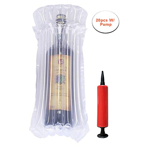 Protector de la botella de vino Burbuja Cojín Envoltura Mangas de vidrio para equipaje/Avión Viajes/Transporte aéreo/Seguridad, Bolsas inflables llenas de aire con bomba reutilizable, 20PCS