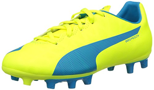 Puma Evospeed 5.4 FG Jr, Botas de fútbol Unisex niños, Amarillo Safety Yellow Atomic Blue White 04, 38 EU