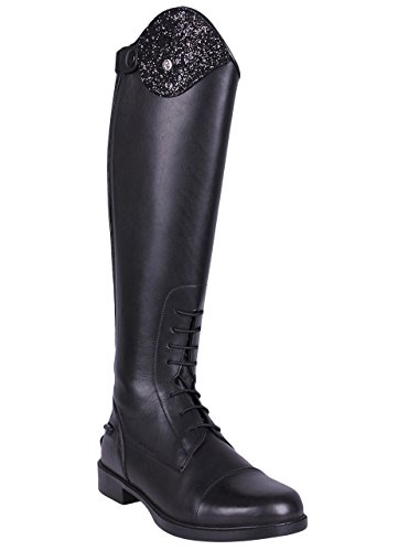 QHP - Botas de equitación para niños (100% piel de vaca), color Negro, talla 39 1/3 EU