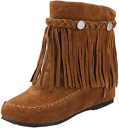 RAZAMAZA Moda Zapatos de Mujer de Alta Botas con Flecos Plano (38 EU,Brown)