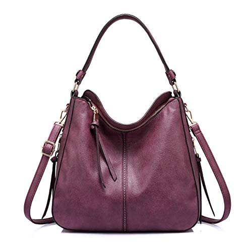 Realer Bolso Mujer Hobo Casual Bolsos Bandolera Sintetico Bolsos de Hombro Cuero PU Grande Shopper Bolsa Tote Vintage Rojo Burdeos