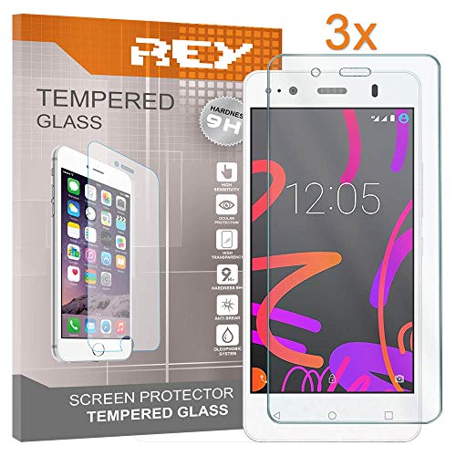 REY 3X Protector de Pantalla para BQ AQUARIS M4.5 / BQ AQUARIS A4.5, Cristal Vidrio Templado Premium