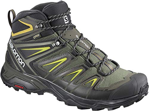 Salomon X Ultra 3 Mid Gtx - Botas de senderismo para hombre, color Castor Gris / Negro / Verde Azufre, tamaño 43 1/3 EU