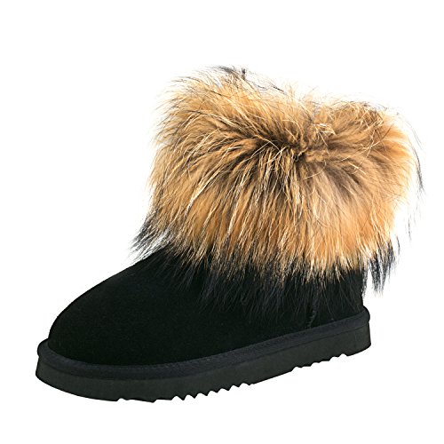 Shenduo Zapatos Invierno - Botas de Nieve Calientes de Piel con Pelo Forradas con Suela Antideslizante para Mujer D9251 Negro 39