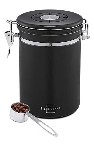 SILBERTHAL Bote café hermético con Cuchara | Tarro Cafe 500g | Bote almacenar café | Recipiente hermético café molido, en Grano o en Polvo de Acero Inoxidable | Contenedor de café