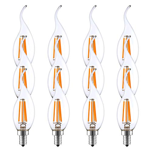 THINKMORE Bombillas LED Vela E14 Filamento Llama, 4W equivalente a 40W, 220V 2700K Blanco Cálido, 340° Edison, Retro, Vintage, Casquillo Fino, No regulable - Pack de 12