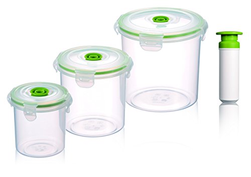 Vacuumsaver Set de Tuppers al Vacío Redondos, Transparente y Verde, 31x59x47 cm, 3 Unidades