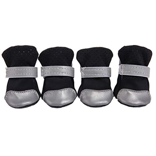 Zltang Zapatos para Perros Perrito Cubiertas Protectoras para Mascotas Malla Transpirable Antideslizante Botas Reflectantes Protectores De Pies Botines Ajuste Perros De Raza Pequeña Negro 4