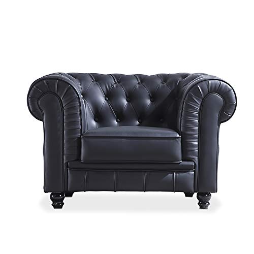 Adec - Chesterfield, Sofa Individual de una Plaza, Sillon Descanso una 1 Persona, butaca Acabado en simil Piel Color Negro, Medidas: 115 cm (Largo) x 84 cm (Fondo) x 75 cm (Alto)